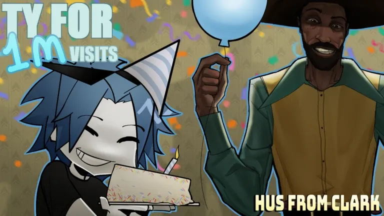 Hus From Clark 1 million visits milestone celebration artwork
