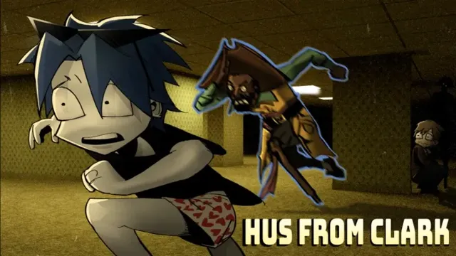 Hus From Clark gameplay — Captain Clark chasing the player through yellow Backrooms corridors